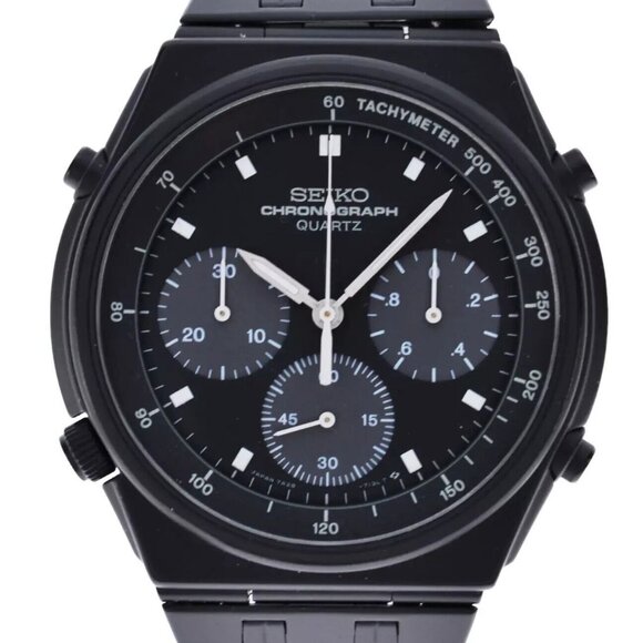Rare Vintage Men's 40mm Seiko Black Dial Chronograph Black PVD Watch- 7A28-7110!